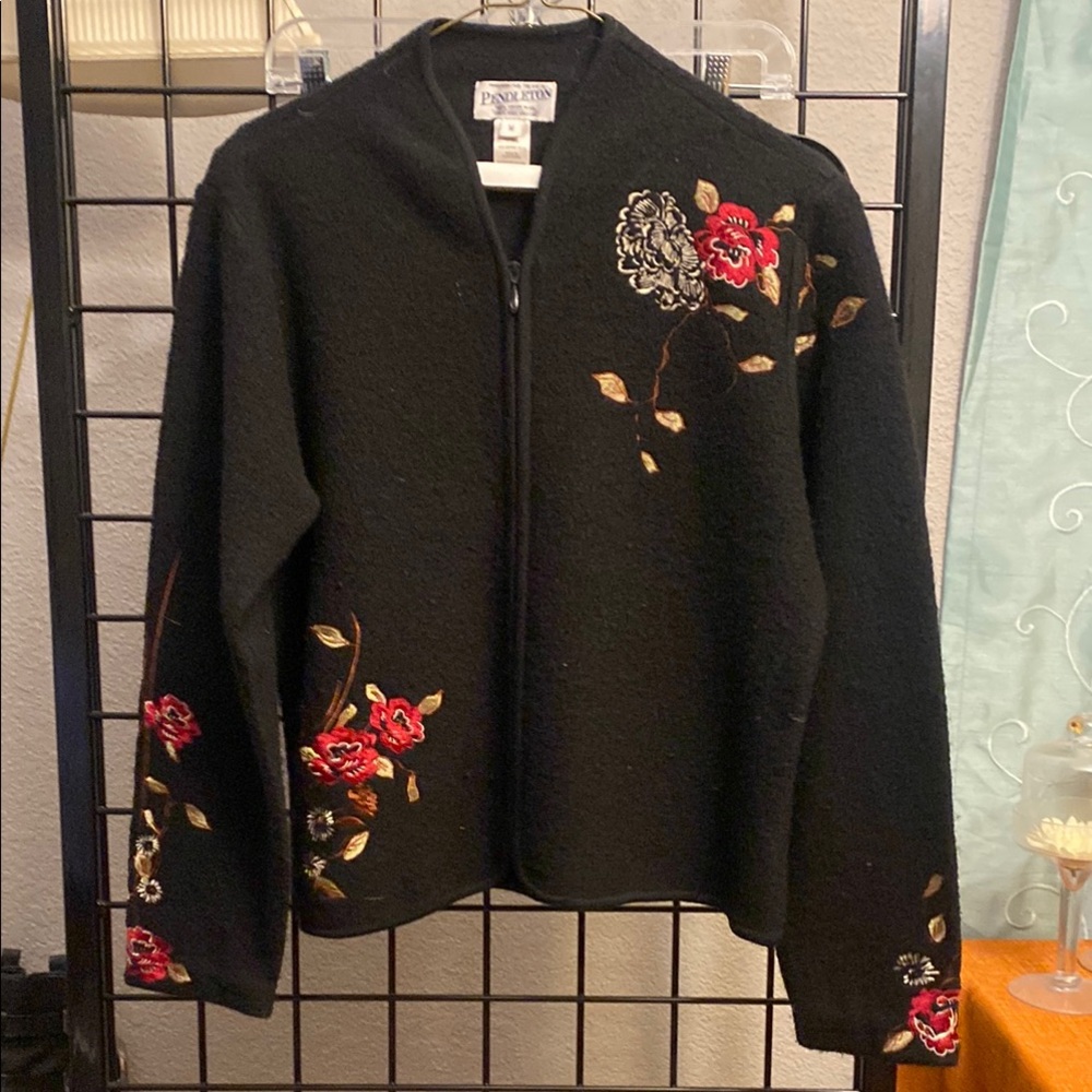 Pendleton Black and Red Floral Embroidered Jacket
